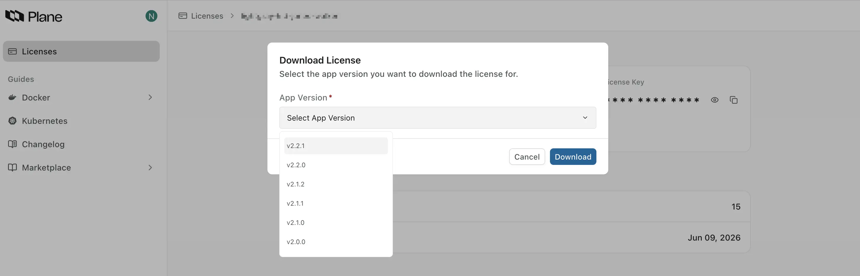 Download license file